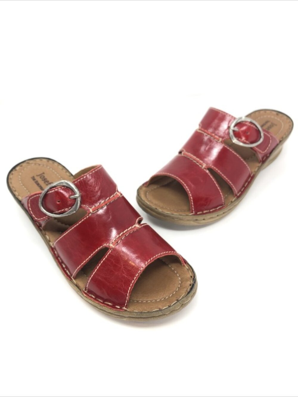 Josef Seibel Sandals Womens 8 Catalonia 25 Red Dolomite Leather Buckle Slip On